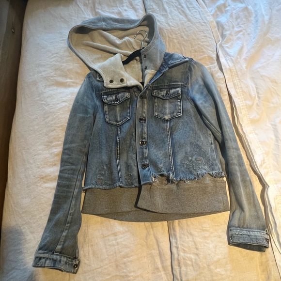 Free People Crop Denim Jacket with Sweatshirt Hood - Picture 5 of 6